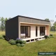 Fachada exterior cabaña prefabricada SIP modelo Papudo 50m2 estilo mediterráneo compacto.