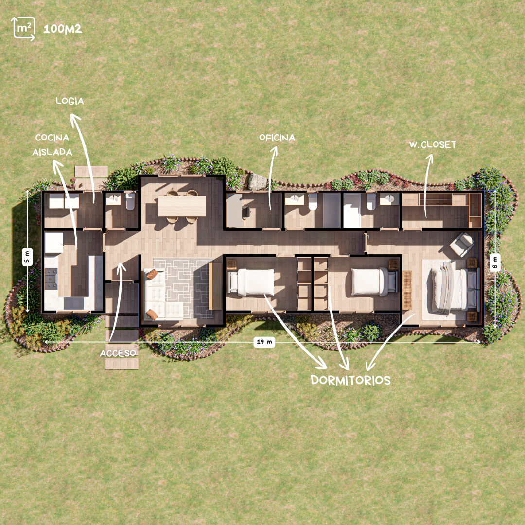 Planta con texto ENSENADA 100M2 - Imagen 3